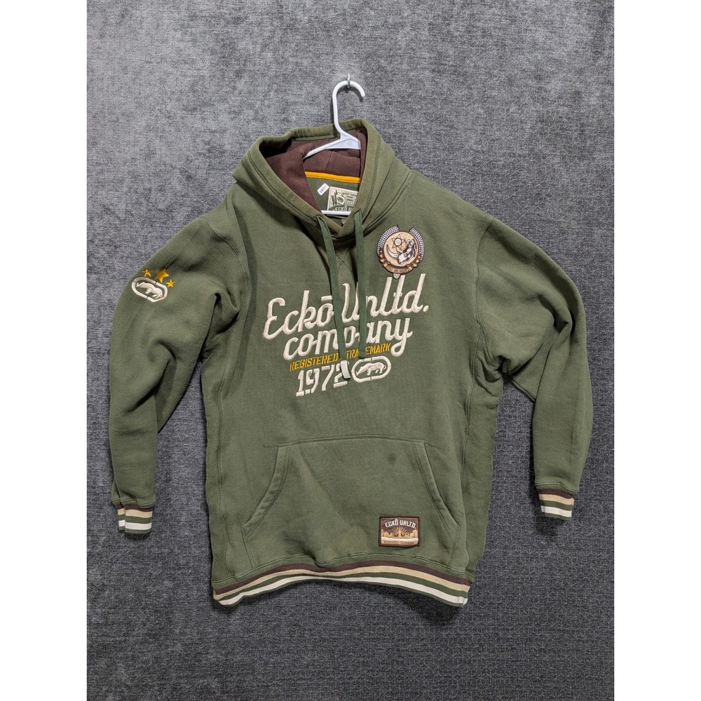 Ecko Unltd Mens Olive Green Embroidered Fleece Hoodie Sweatshirt Size L 1480